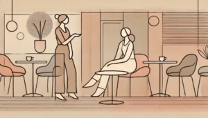 Graphic of two women talking in blog post about sharing doubts about others on their confidence and motivation, written by communication expert Lisa Elia.